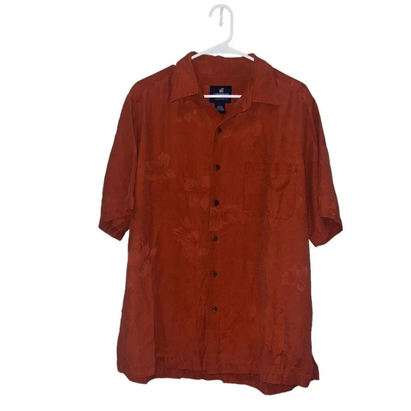 Caribbean Joe Island Supply Co. Silk Hawaiian Shirt Rust Large‎ - Picture 2 of 4